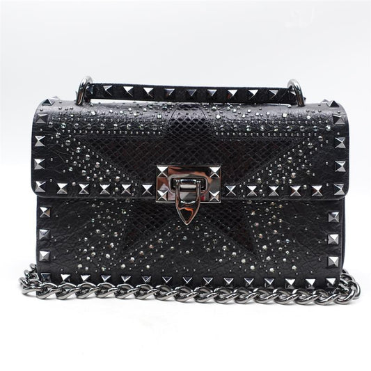 Pre-owned Valentino Leather Shoulder Bags Black Studded With Diamond Shoudler Bag