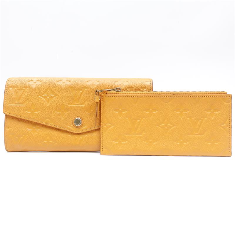 Pre-owned Louis Vuitton Calfskin Small Leather Goods Sarah Yellow Monogram Empreinte Leather Long Wallet