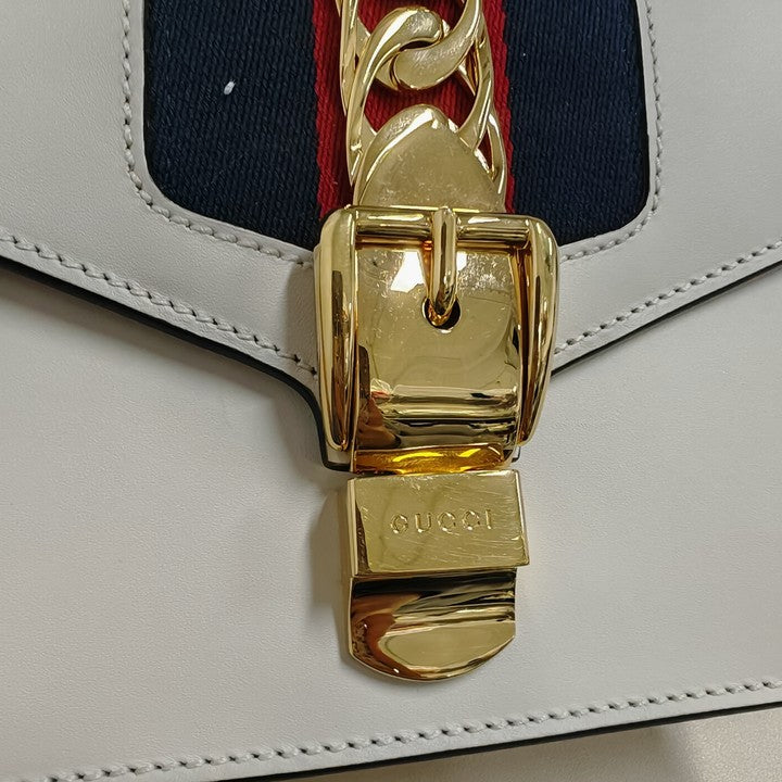 Gucci Sylvie White Calfskin Cross Body Bag