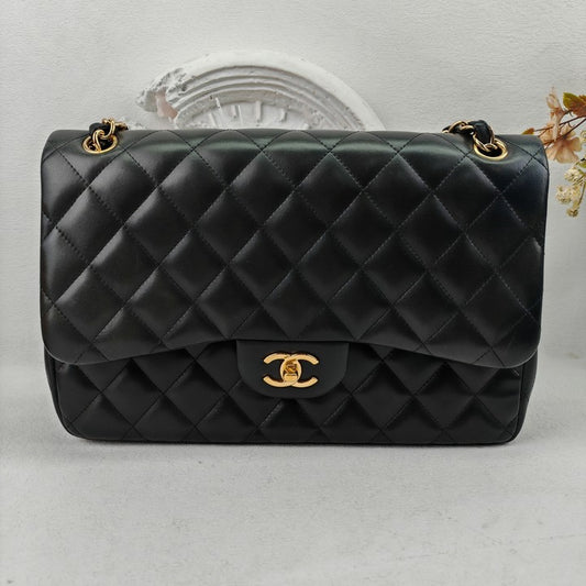 Pre-owned Chanel CF Jumbo Black Lambskin Shoulder Bag