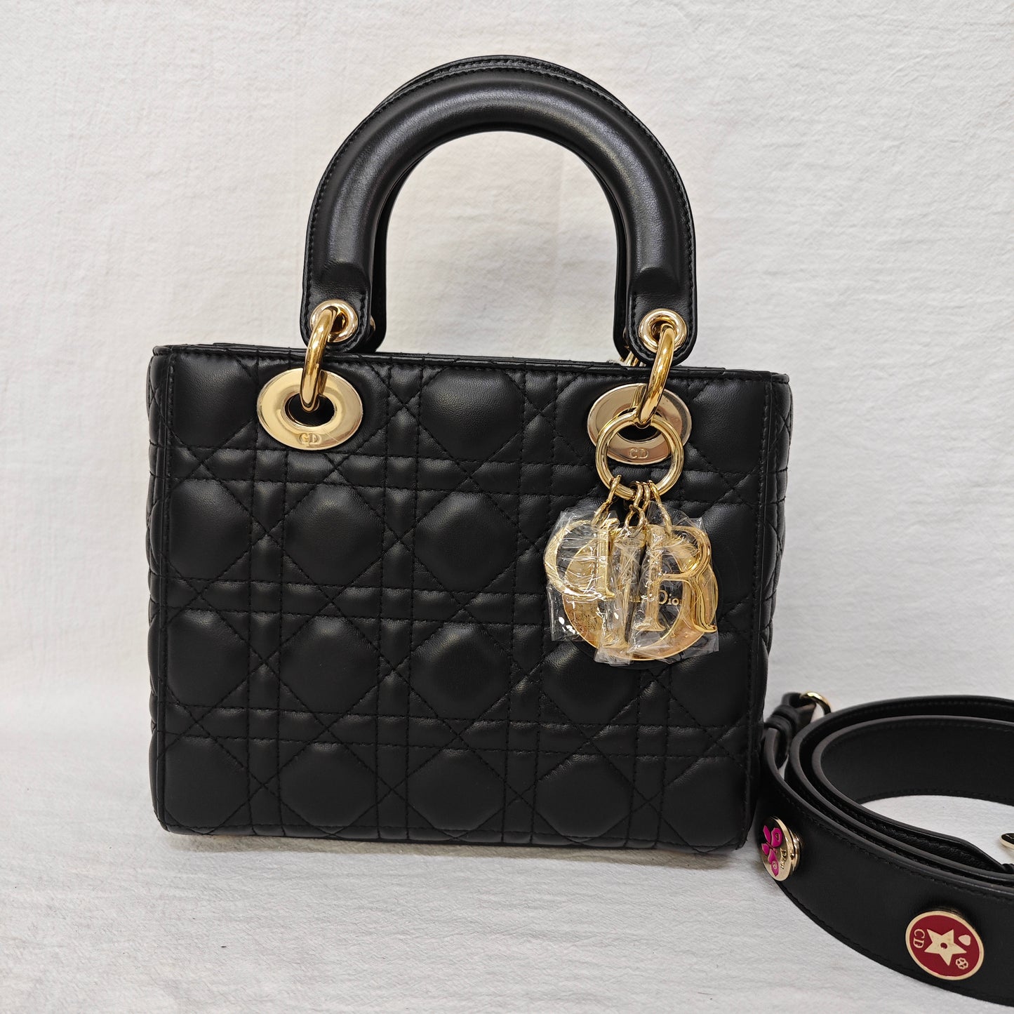 Pre-owned Dior Lady Small MyABC Black Lambskin Shoulder Bag