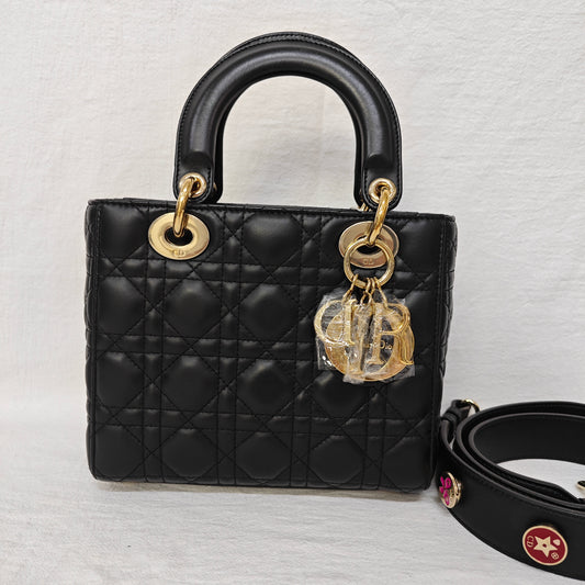Pre-owned Dior Lady Small MyABC Black Lambskin Shoulder Bag