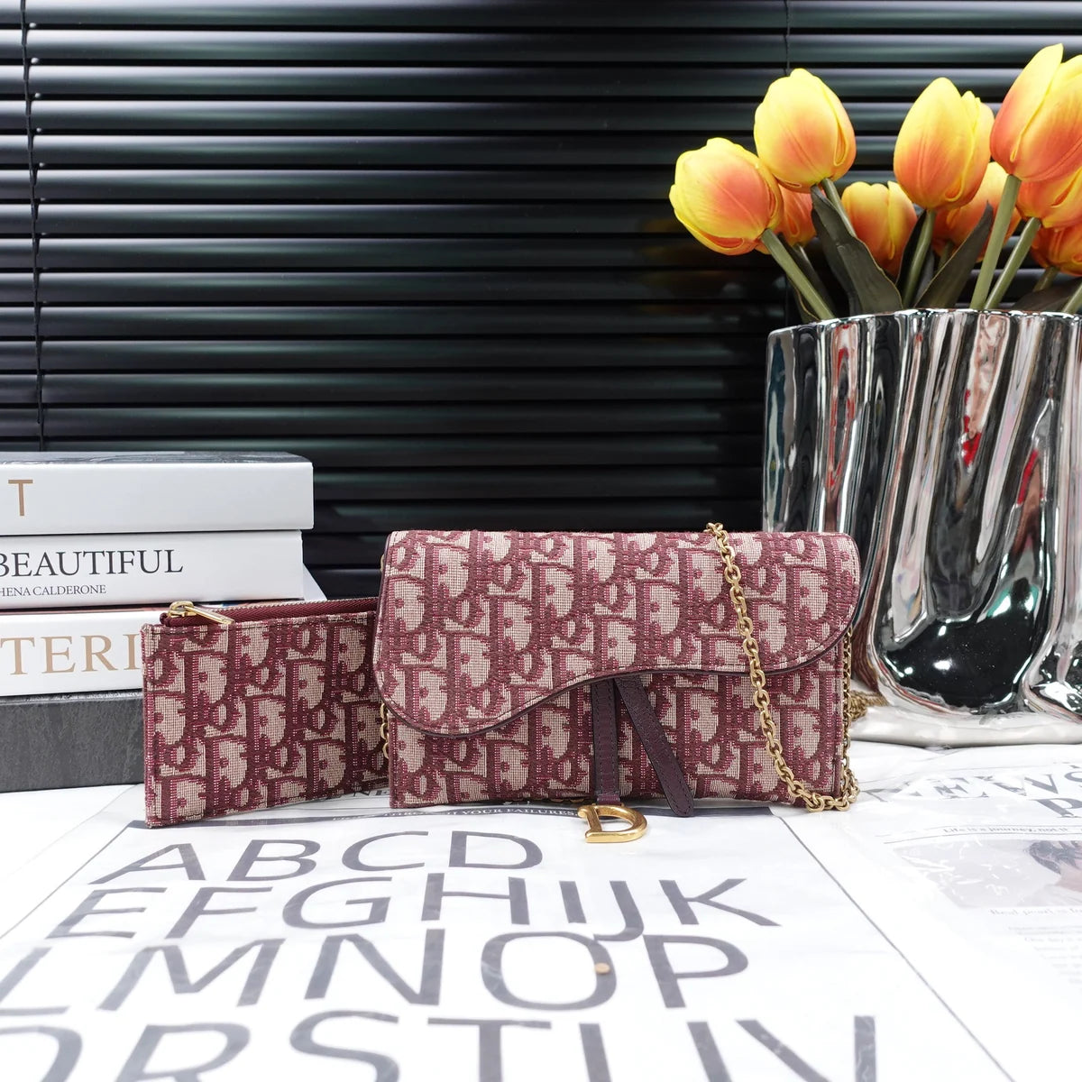 Dior Burgundy Oblique Saddle WOC